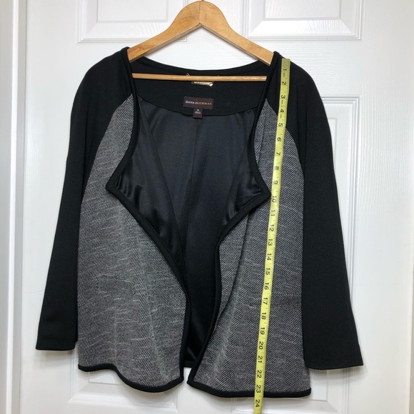 Dana Buchman Women’s Open Waterfall Front Tweed Black Gray Jacket Blazer Size 16 - Picture 13 of 15